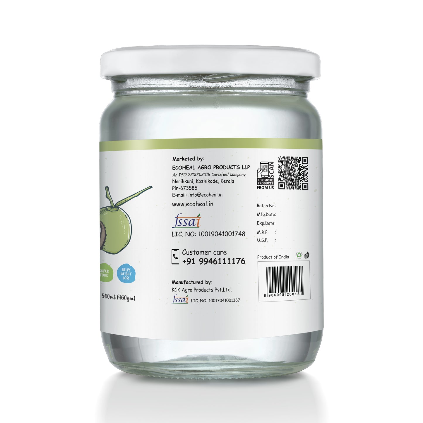 Ecoheal Virgin Coconut Oil - 500ml